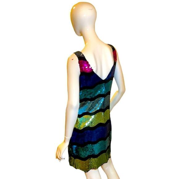 Frederick’s  of Hollywood Bright Color Block Sequin Tank Slip Mini Dress L Neon - Picture 12 of 15